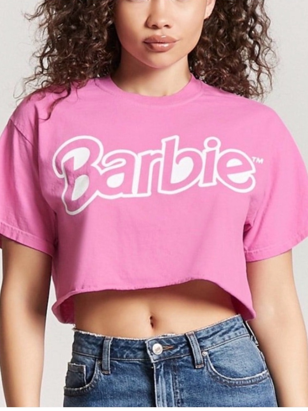 Barbie x Hybrid Apparel Flea Market Crop Tee Pink Graphic Shirt Size M - Picture 2 of 7